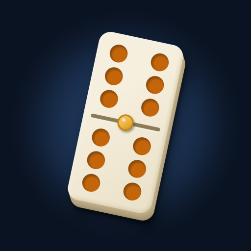 Clackyard app icon — an ivory double-six domino, tilted, with orange pips and a brass spinner stud on its divider, on midnight-blue felt