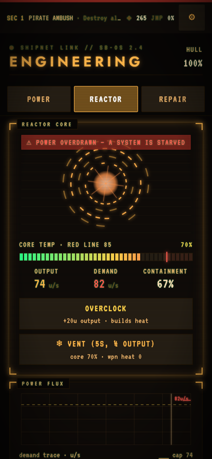 The Engineering console as it appears on a phone