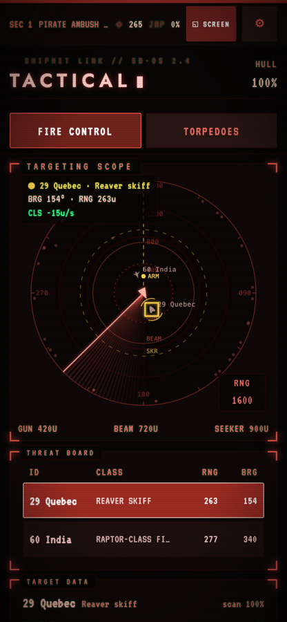 The Tactical console as it appears on a phone