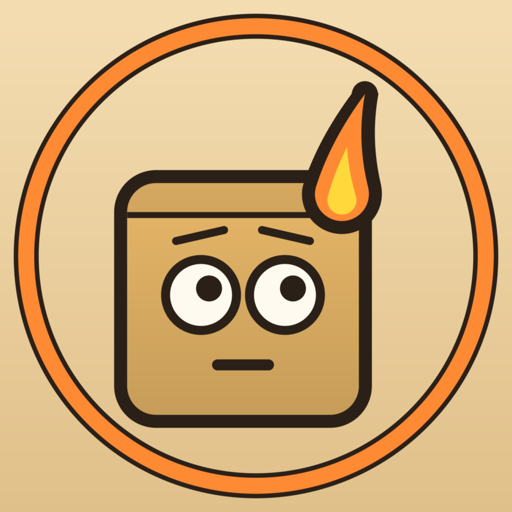 Widgetastrophe app icon — a cream widget on an orange conveyor, quietly on fire